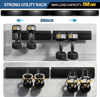 18Pack Garage Tool Organizer Wall Mount, 66'' Garage Wall Tool Organizer with 14 Adjustable Hooks, 750lbs Heavy Duty Garage Accessories for Men, Tool Hangers for Garage Wall Garden Yard Tool Shed