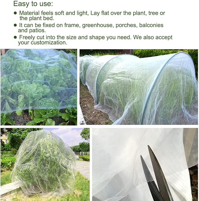 10Ftx 25Ft Mosquito Bug Insect Bird Fine Mesh Net Barrier Hunting Blind Garden Screen Netting for Protect Your Plant Fruits Flower