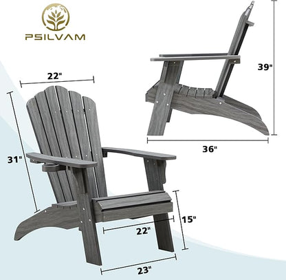 Psilvam Oversized Adirondack Chair, Fade-Resistant & Odor-Free Poly Lumber Fire Pit Chairs with Cup Holder, Weatherproof Outdoor Chair, Easy 15 Min Install Patio Chair, 350 Lbs Support (2, Gray)