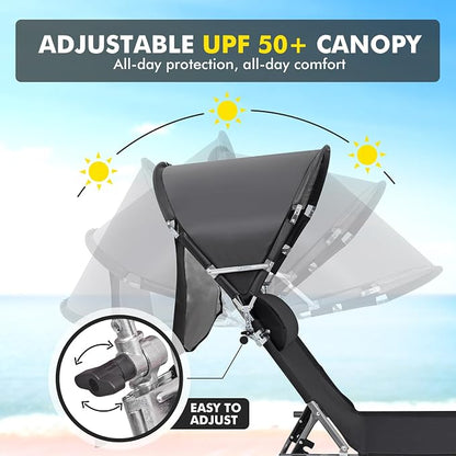 Oversized Extra Wide Tanning Chair with Sun Canopy Face Hole Padded Adjustable Washable, Heavy Duty Layout Folding Lounge Chair for Outside Beach Reading Sunbathing, UPF 50+, XL, Plus Size, 330 LBS