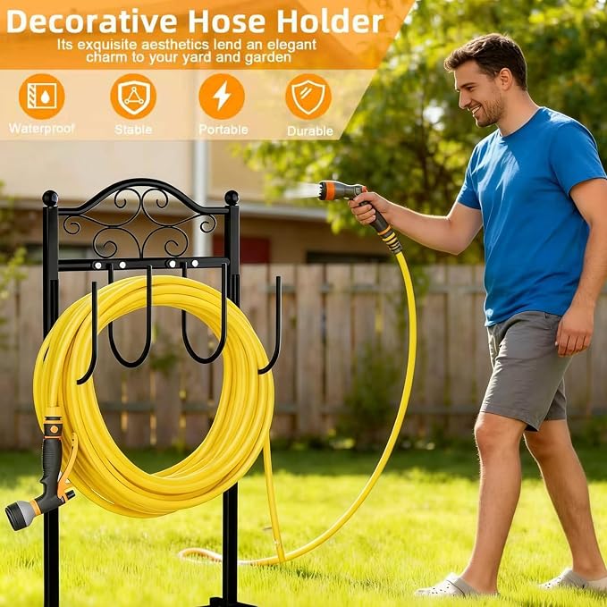 2 Pack Garden Hose Holder, Heavy-Duty Garden Hose Stand for 100FT Hoses, Freestanding Water Hose Holder for Yard & Garden, Black