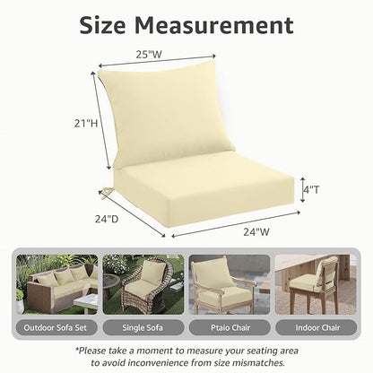 PatioGlow Outdoor Seat Cushion Set 24 x 24 x 4 Inch, Waterproof & Fade Resistant Patio Furniture Cushions with Removable Cover and Ties, Thick Deep Seating Pads for Outside Chair Sofa Couch, Yellow