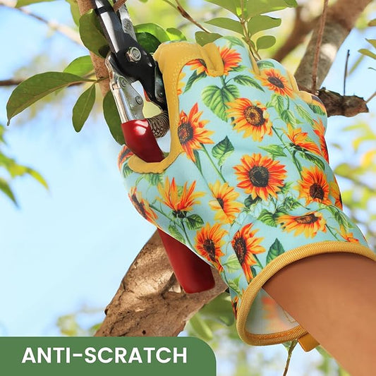 Pleneal Gardening Gloves for Women Men - Leather Garden Gloves Thorn Proof, Outdoor Protective Working Gloves for Weeding