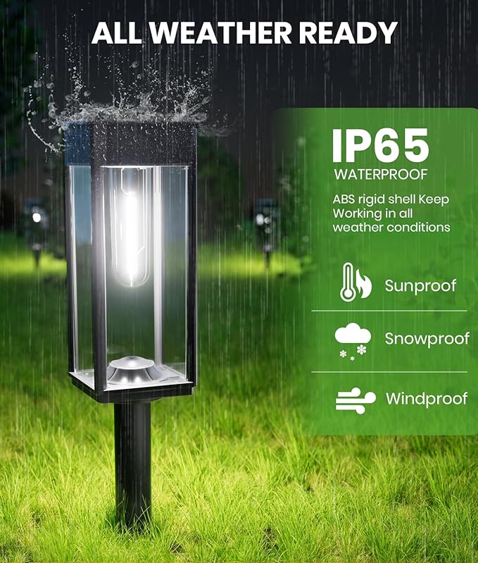 BITPOTT Solar Pathway Lights Outdoor,Bright Solar Lights for Outside, Waterproof Auto On/Off Garden Lights Solar Powered Landscape Lights for Yard Walkway Driveway Lawn (Cool White, 12 Pack)