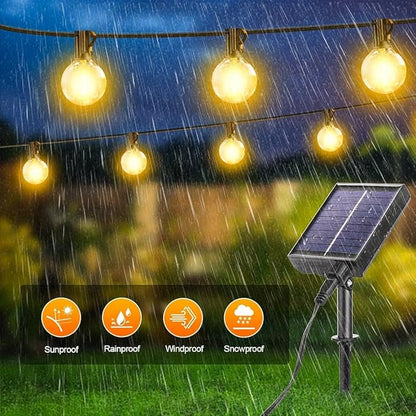 G40 Solar String Lights Outdoor with Remote 40 FT, USB & Solar Dual Charging, Waterproof, 8 Modes 3 Timers, 14+1 LED Shatterproof Bulbs, Dimmable Solar Light for Camping Backyard Bistro Porch Garden