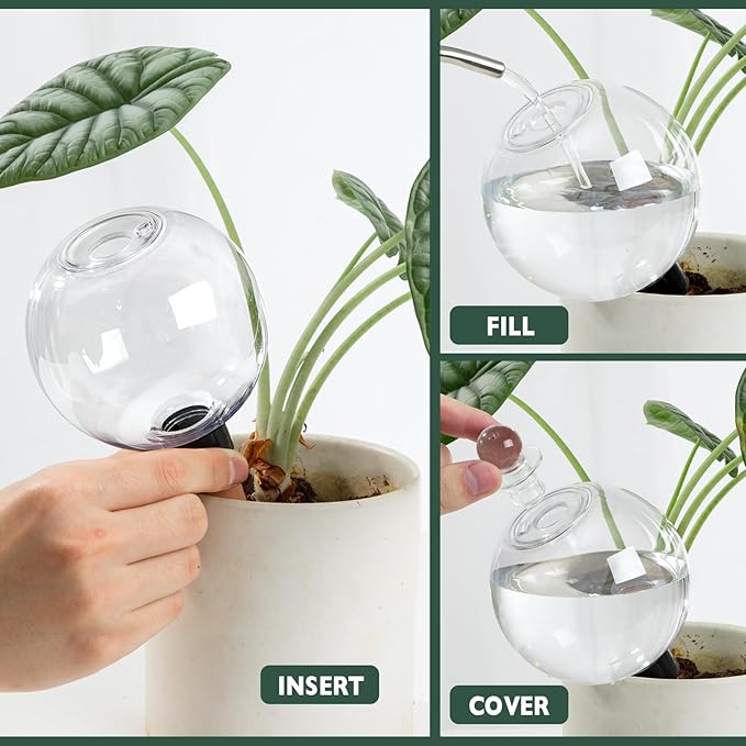 4 Pack Plant Watering Globes with Covers 17oz Self Watering Planter Insert, Plastic Water Bulbs, Indoor/Outdoor Plant Watering Devices for Automatic Drip Irrigation