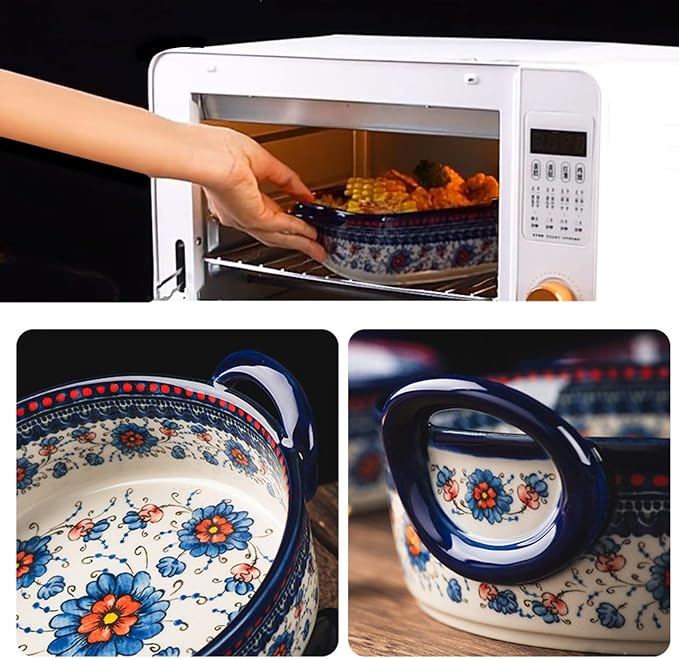 Baking Dishes For Oven, 1 Quart Round Casserole Dishes For Oven-blue flower-round 950ml