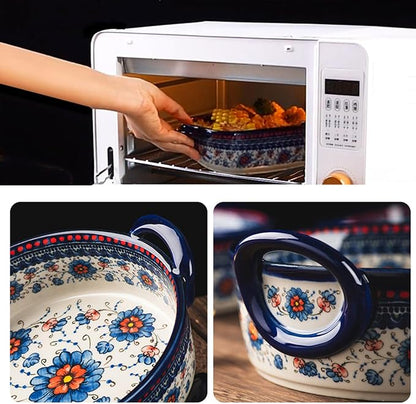 Baking Dishes For Oven, 1 Quart Round Casserole Dishes For Oven-blue flower-round 950ml