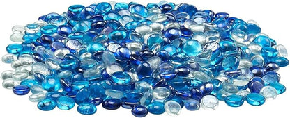 VEVOR Fire Glass, 10LBS / 4.5KG Smokeless & Fireplace Rocks, 3/4-Inch / 19.05 mm Reflective Firepit Glass Beads, High Luster Stone Landscaping for Fire Pit Table, Cobalt Blue + Caribbean Blue + Clear