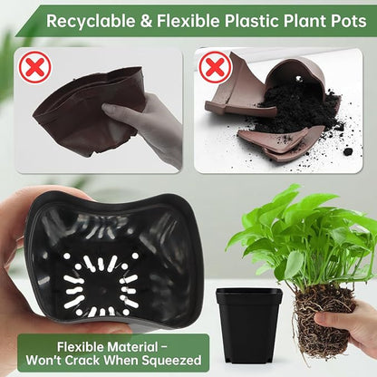 100 Pack Plant Nursery Pots 3.15 Inch, Durable Square Seedling Pots with Drainage Holes, Reusable Small Plastic Flower Pots for Seed Starting, Transplanting, Herb Garden