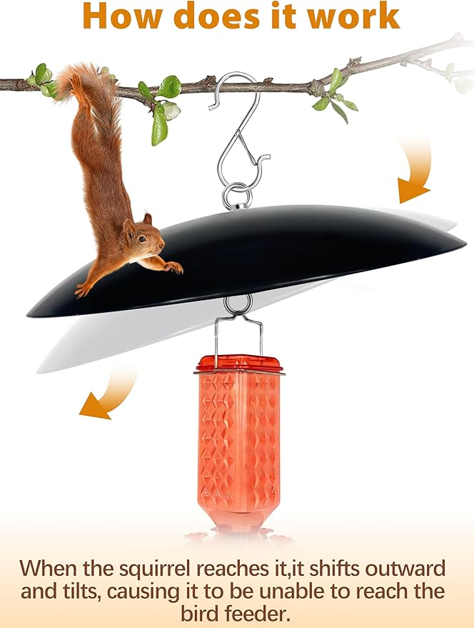 13" Bird Feeder Rain Guard, Hummingbird Feeders Shade Dome Cover, Hanging Baffle for Bird Feeder Pole,Smart Birds Feeder Umbrella (Black), 1 Pack