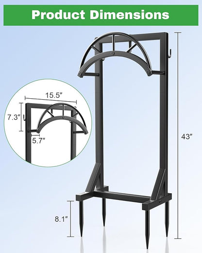 Garden Hose Holder, Metal Water Hose Storage Stand Hanger, Freestanding Water Hose Organizer Rack with 2 Tool Hooks for Outdoor Yards, Farms and Lawns, Black