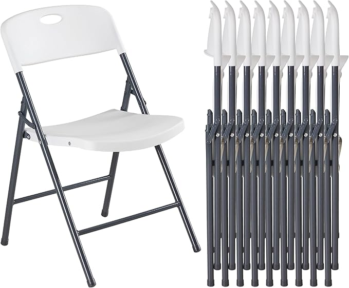 DUMOS 10 Pack Folding Chairs Heavy Duty - Plastic Stackable Portable Dining Chairs Set, Wedding, Party, Patio, Garden, for Indoor Outdoor, for Home and Office, Conference, White