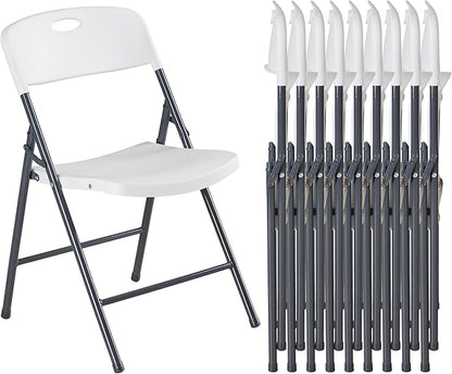 DUMOS 10 Pack Folding Chairs Heavy Duty - Plastic Stackable Portable Dining Chairs Set, Wedding, Party, Patio, Garden, for Indoor Outdoor, for Home and Office, Conference, White