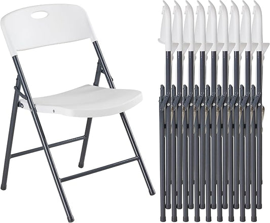 DUMOS 10 Pack Folding Chairs Heavy Duty - Plastic Stackable Portable Dining Chairs Set, Wedding, Party, Patio, Garden, for Indoor Outdoor, for Home and Office, Conference, White