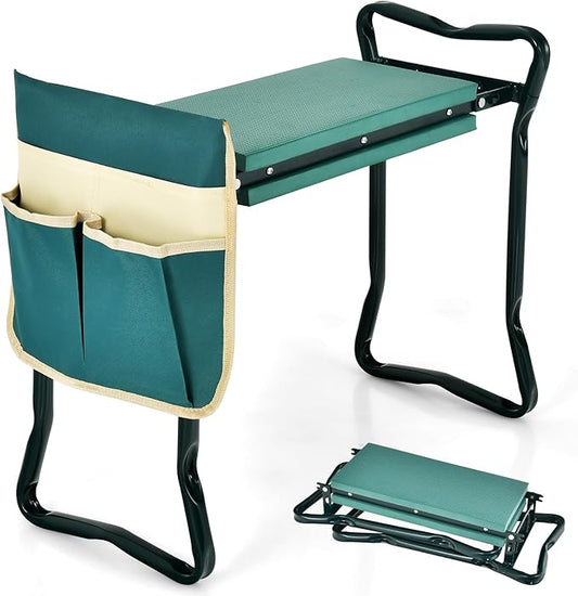 Goplus Garden Kneeler and Seat, Heavy-Duty Garden Bench w/Large Tool Pouch, Widen EVA Foam Kneeling Pad, Portable Gardening Gift for Women Men Seniors, Foldable Garden Stool for Kneeling & Sitting
