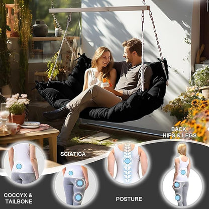 Outdoor Swing Cushions 3 Seater Waterproof, Replacement Bench Cushions for Outdoor Patio Furniture with Backrest, Porch Swing Cushion with Ties for Lawn and Garden (Black, 40x71in)