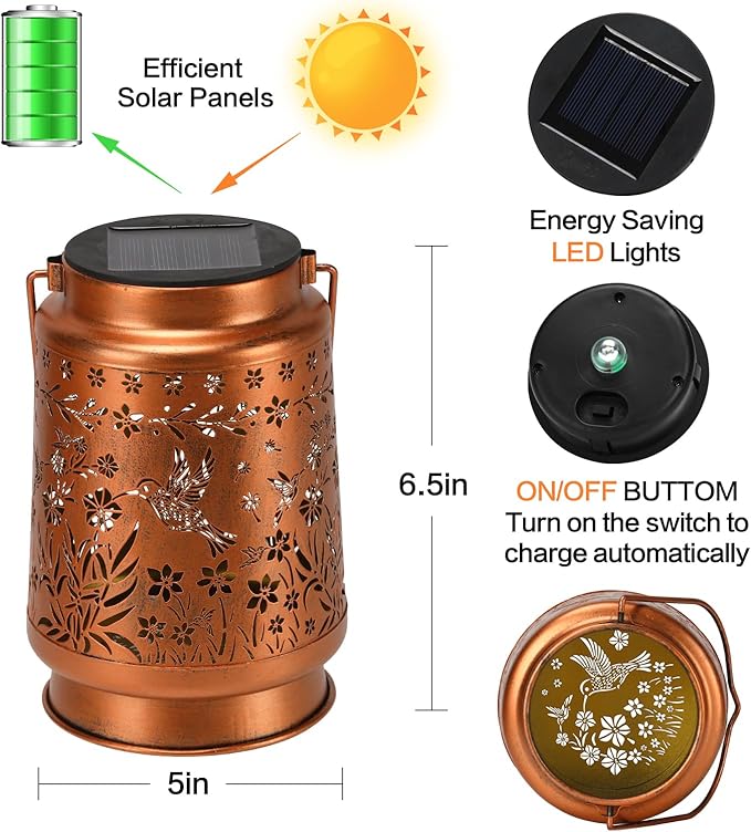 Hummingbird Solar Lanterns Outdoor Waterproof Garden Decor, Metal LED Garden Light Birthday Gifts for Women mom Christmas Gifts for Yard, Patio, Lawn, Tabletop, Pathway, Landscape,Walkway, Terrace