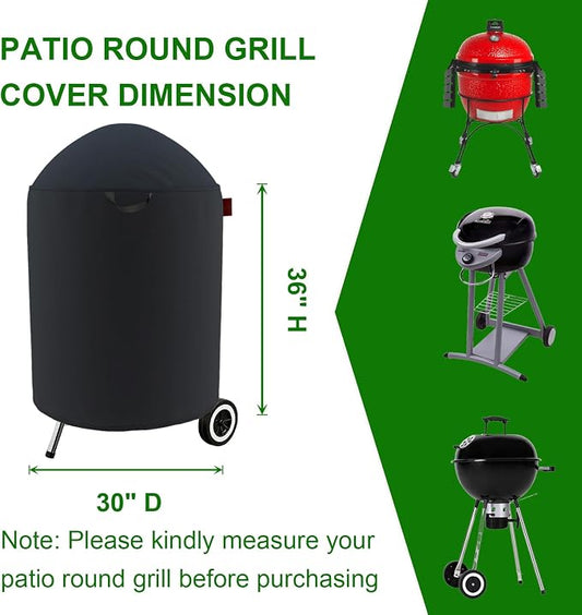 Grill Cover Fits Weber Master Touch 22" Charcoal Grill, Char-Broil TRU-Infrared Patio Bistro Gas Grill,Char-Broil Bullet Charcoal Smoker 16"/20",Kamado Joe 18" Ceramic (30" D)
