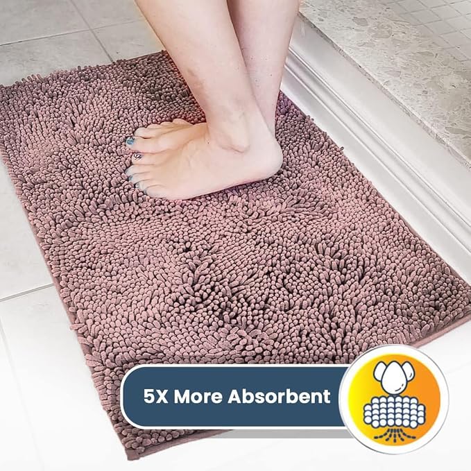 Muddy Mat® | Super Water Absorbent Door Mat Indoor, Microfiber Quick Dry Chenille Entryway Rug, Slip Resistant Front Door Mat, Indoor Mats for Entryway, Machine Washable Pet Rug, Blush Pink 32" x 40"