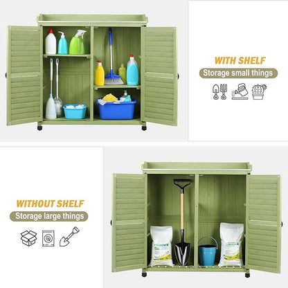 Outdoor Potting Bench with Metal Work Top,Waterproof Garden Storage Cabinet,Wooden Tool Station Shed for Backyard,Patio,Lawn Gardening