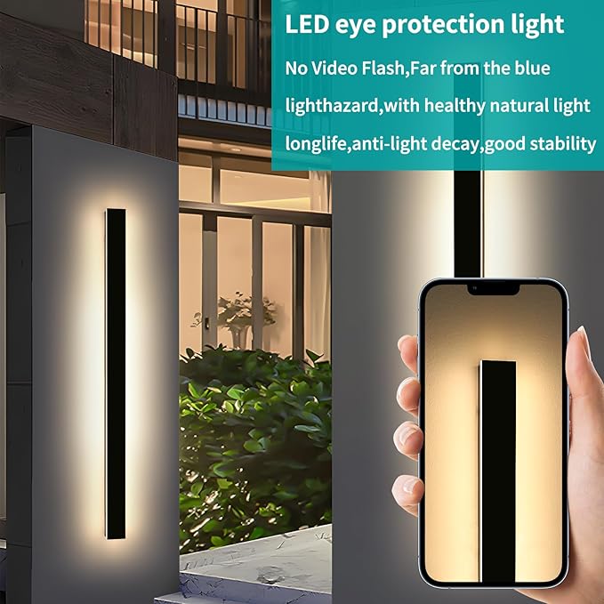 Mikeru 3CCT Dimmable Outdoor Wall Sconce 71" IP65 Waterproof - 2Pack Modern Black Exterior Light with Remote Control, Adjustable 3000K/4500K/6000K for Porch, Patio & Commercial Spaces | Hardwired