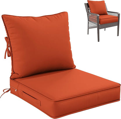 Premium Outdoor Seat Cushion Chair Cushions for Patio Furniture 22 L X 24 W X 4 H Waterproof & Fade Resistant Deep Seat and Backrest Cushion Set with Removable Covers for Chair, Sofa