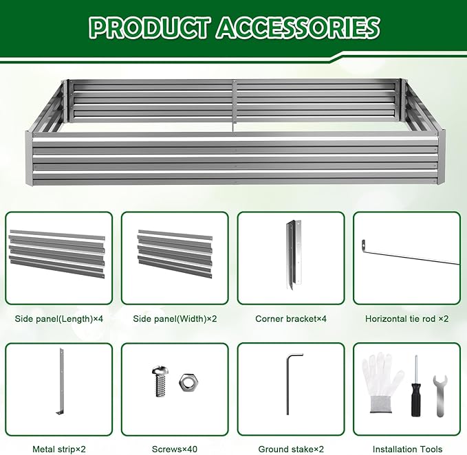 6x3x1FT Galvanized Raised Garden Bed Outdoor Patio, Large Rectangular Metal Planter Boxes,Plant Container Kit for Gardening, Vegetables, Flowers, Herbs,Silver,1 Pack