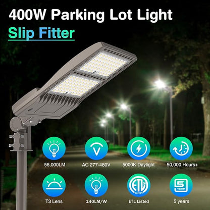 480V 400W LED Parking Lot Light 56000LM with Dusk to Dawn Photocell, 5000K Shoebox Pole Light with Slip Fitter, ETL Listed, IP65 Waterproof Commercial Street Area Lighting for Yard, Driveway, Gym