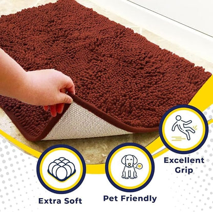 Muddy Mat® | Super Water Absorbent Door Mat Indoor, Microfiber Quick Dry Chenille Entryway Rug, Slip Resistant Front Door Mat, Indoor Mats for Entryway, Machine Washable Pet Rug, Brick Red 3ft x 8ft