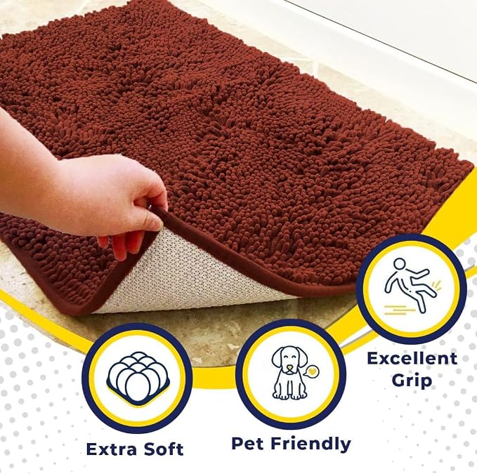 Muddy Mat® | Super Water Absorbent Door Mat Indoor, Microfiber Quick Dry Chenille Entryway Rug, Slip Resistant Front Door Mat, Indoor Mats for Entryway, Machine Washable Pet Rug, Brick Red 24" x 96"