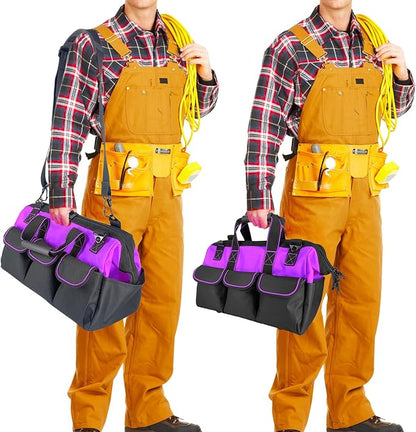 Women Heavy Duty Tool Bag with Molded base,Garden Storage Organizer for Tools,16 x 7.5 x 10.5 inches,600D Polyester Fabric (Purple)