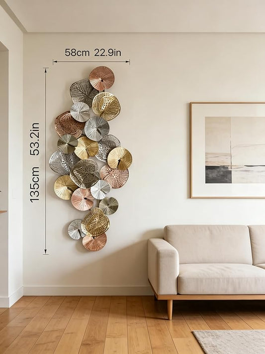 Roivikis Large Metal Wall Art Decor, 3D Abstract Lotus Leaves Wall Art, Handcrafted Modern Metal Wall Sculpture for Living Room, Bedroom, Entryway, Gold & Silver Tone