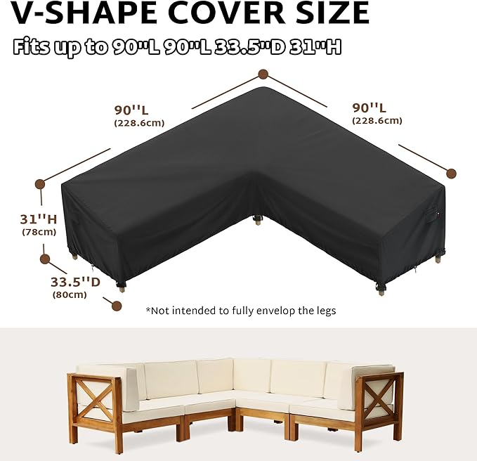 iBirdie Outdoor Sectional Cover fit 90 x 90 inch, 89 x 89, 88 x 88, 87 x 87 L-Shaped Patio Sofa Waterproof Weatherproof 600D Heavy Duty Garden Furniture Cover for Outside L Shape Couch