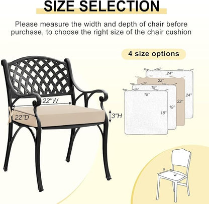 downluxe Waterproof Outdoor Chair Cushions for Patio Furniture, 22" x 22" x 3" Patio Chair Cushion with Adjustable Ties & Portable Handle, Square Outdoor Cushion with Removable Cover, Beige, 2 Pack