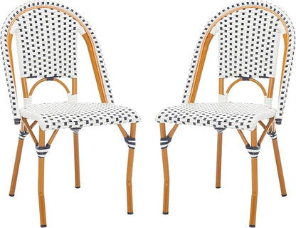 SAFAVIEH Outdoor Collection California Bistro White/Navy Side Chair Set of 2 (Fully Assembled)