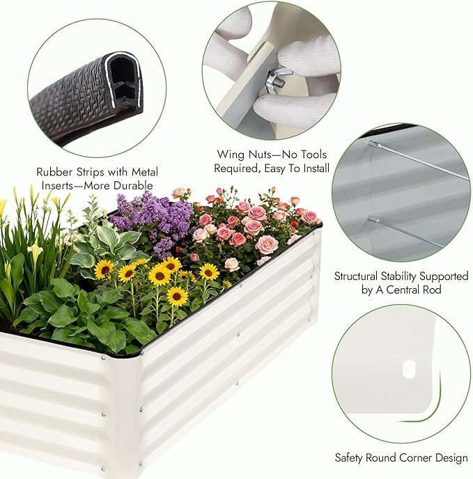 INNO STAGE Galvanized Raised Garden Bed Kits, 4x2x1ft Metal Raised Garden Beds Outdoor, Steel Raised Planter Bed with Gloves for Vegetables & Flowers Patio Ground Planter Box (White, 2PCS)
