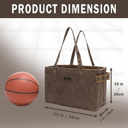 Tool Bag, Foldable Rectangular Hand Tool Storage Bag, 16OZ Waxed Canvas Tool Bag Case - with External Pockets + Sturdy Handles + Top Metal Bar - for Carpenter Repairman Gardener | Grey | 15"Lx7"Wx10"H