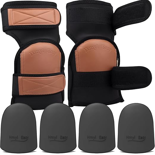 Super Soft Two Straps Leather Knee Pads for Work With Extra Two Pairs of Liners, Shorts Available, Replaceable Inner Cushion Knee Pads for Construction, Garden, Clean, Floor and Garage – Beige for Man