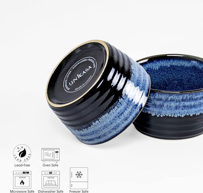 Ramekin Set, UNICASA 8 oz Creme Brulee Ramekins, Oven Safe Baking Set for Custard, Pudding, Souffle Cups, Reactive Gray (Blue, 8oz x 2pc)