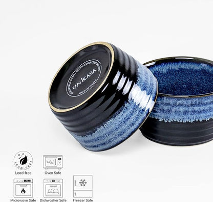 Ramekin Set, UNICASA 8 oz Creme Brulee Ramekins, Oven Safe Baking Set for Custard, Pudding, Souffle Cups, Reactive Gray (Blue, 8oz x 2pc)