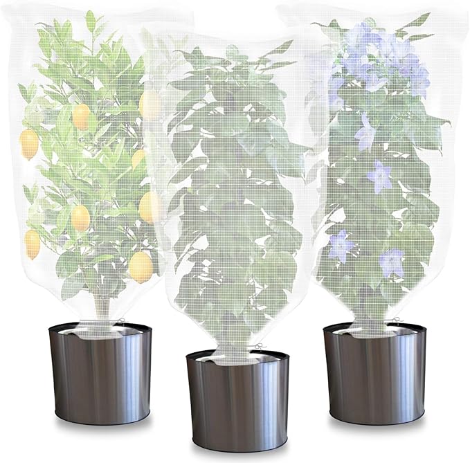 3 Pack Garden Barrier Net with Drawstring, 4.5 x 3.5 Feet Plant Protect Cover Mesh Tomato Vegetable Barrier Bag for Against Bird Squirrels