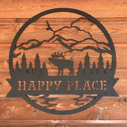 RealSteel Personalized Elk Metal Wall Art – Custom Rustic Home Decor with Mountain Landscape, Perfect for Indoor & Outdoor Spaces, Hunting Lodge, Cabin, or Farmhouse Decoration