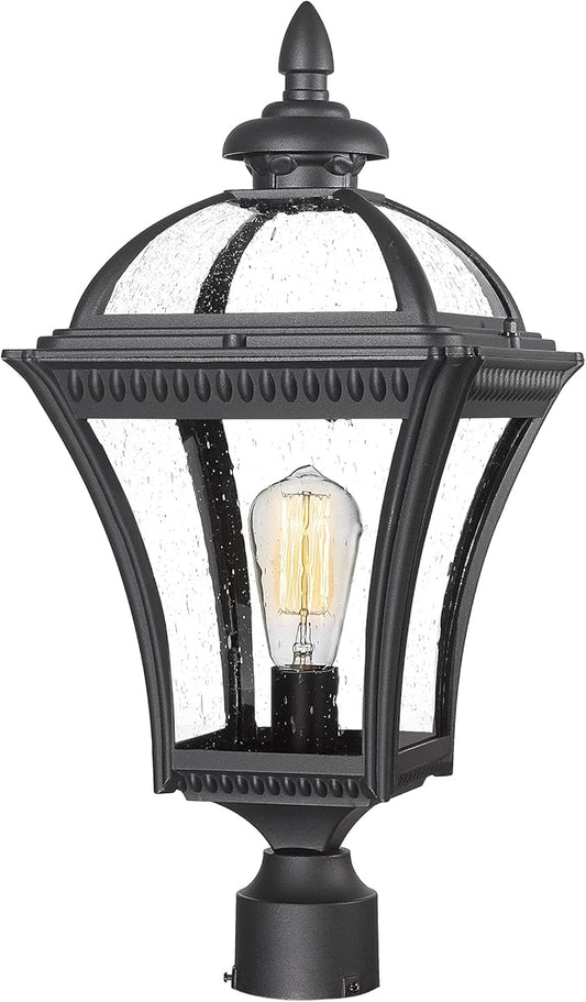 Emliviar 22 Inch Outdoor Post Light, Farmhouse Vintage Outside Pole Light for Yard, Aluminum with Seeded Glass, Black Finish, XE266P BK