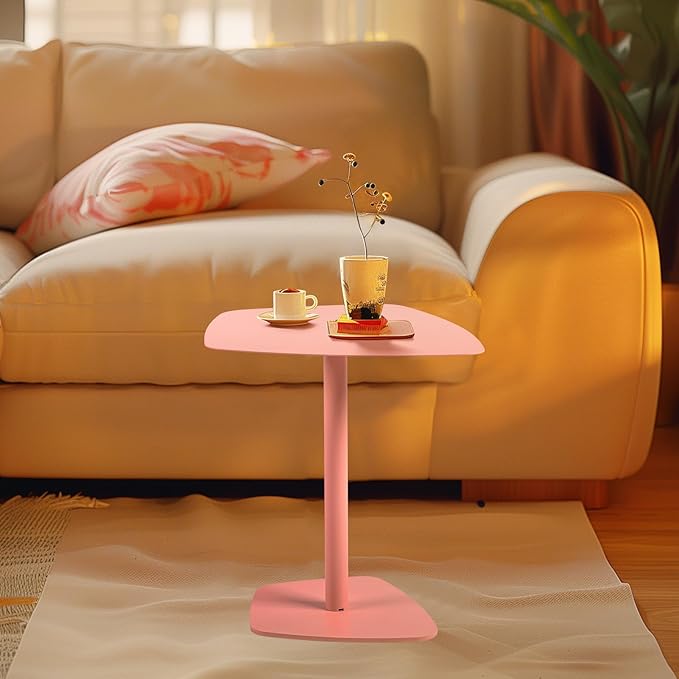 C Table End Table,Tray Metal Sofa Side Table, Accent Coffee Table, Waterproof and Anti-Rust Outdoor&Indoor Snack Table (Model B, Pink)