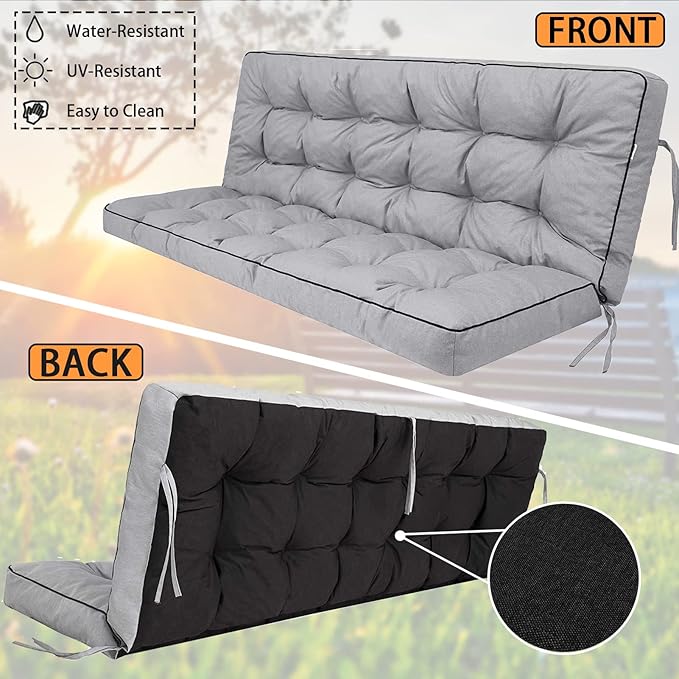 Swing Replacement Seat Cushions, 2-3 Seater Bench Cushions for Outdoor Furnitur with Backrest, Garden Recliner Seat Cushions Waterproof Sofa Pads (Light Gray, 55x40in)