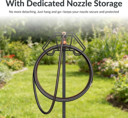 Giraffe Tools Garden Hose Holder Freestanding Heavy Duty Water Hose Holder Metal Stand, Holds 150FT Hose with 4 Spikes,Sturdy Hose Storage Stand for Outside Yard,Lawn,Garden,Black