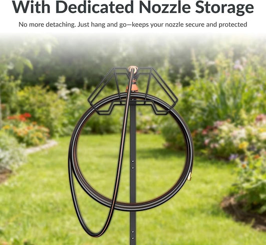 Giraffe Tools Garden Hose Holder Freestanding Heavy Duty Water Hose Holder Metal Stand, Holds 150FT Hose with 4 Spikes,Sturdy Hose Storage Stand for Outside Yard,Lawn,Garden,Black
