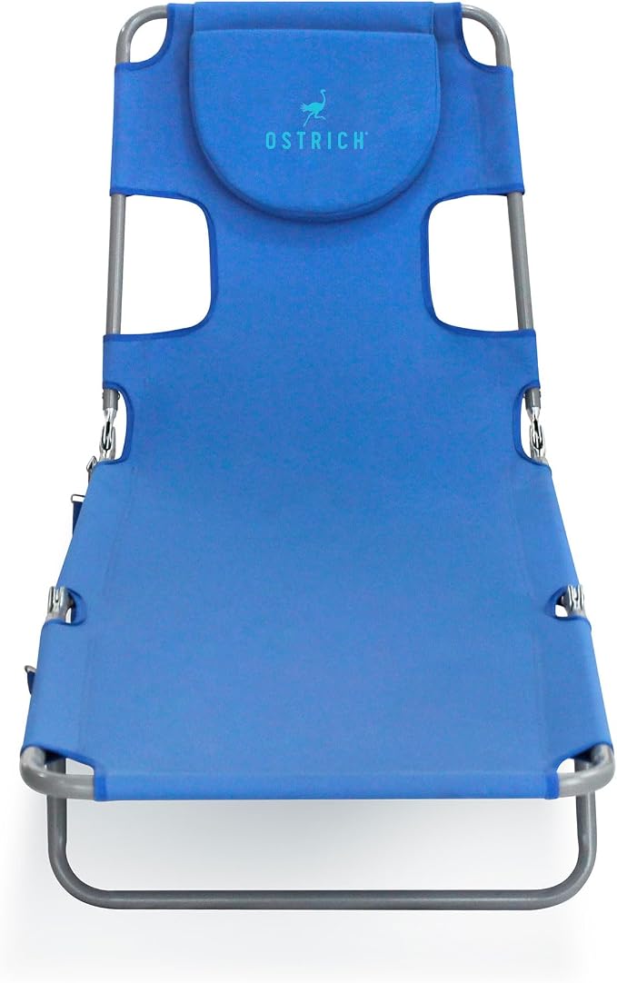 Ostrich 2-Pack Beach Lounge Chair, Folding & Reclining Outdoor Chaise Lounger, Blue - Portable Adjustable Recliner Chair for Lawn, Pool, Patio, Garden, and Yard