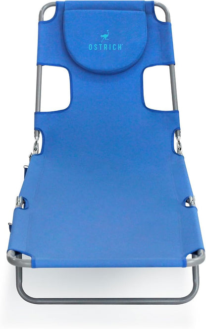 Ostrich 2-Pack Beach Lounge Chair, Folding & Reclining Outdoor Chaise Lounger, Blue - Portable Adjustable Recliner Chair for Lawn, Pool, Patio, Garden, and Yard
